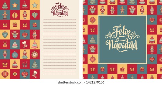 Navidad. Feliz navidad. Christmas banner. Xmas Background design shristmas greeting card.
Merry Chrismas Happy Holyday. Xmas card on Spanish. Warm wishes for happy holidays in Spain. Winter decor 