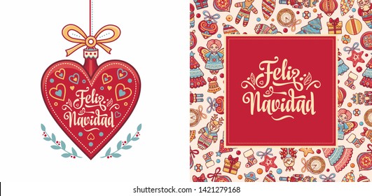 Navidad. Feliz navidad. Christmas banner. Xmas Background design shristmas greeting card.
Merry Chrismas Happy Holyday. Xmas card on Spanish. Warm wishes for happy holidays in Spain. Winter decor 