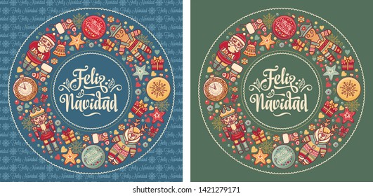 Navidad Feliz navidad Christmas banner. Xmas Background design shristmas greeting card.
Merry Chrismas Happy Holyday. Xmas card on Spanish Warm wishes for happy holidays in Spain Winter decor 