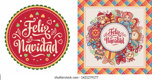 Navidad. Feliz navidad. Christmas banner. Xmas Background design shristmas greeting card.
Merry Chrismas Happy Holyday. Xmas card on Spanish. Warm wishes for happy holidays in Spain. Winter decor 