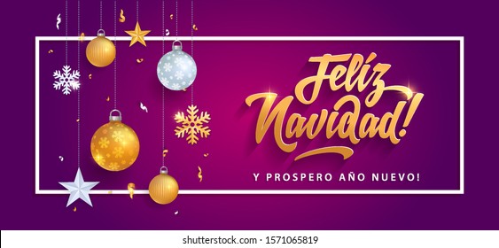 navidad feliz navidad merry christmas in spanish language purple card template glitter gold elements snowflakes stars and calligraphy navidad happy colour vacation star party abstract holiday backgrou