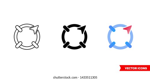 Navigate icon of 3 types: color, black and white, outline. Isolated vector sign symbol.