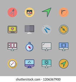 navigate icon set. vector set about monitor and compass icons set.