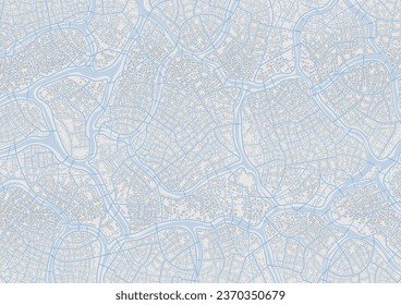 Navegar por la tecnología de asignación de datos de distancia, giros de ruta. Mapa abstracto con líneas únicas, fondo de patrones geométricos. Enorme vista de arriba de la ciudad. Calles, bloqueos, ruta de movimiento en las calles. Vector
