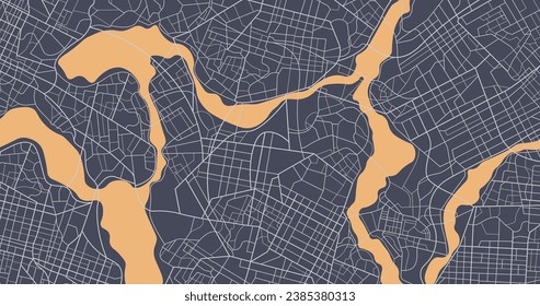 Navigate mapping technology for distance data, path turns. Abstract map with unique lines, geometric patterns background. Huge city top view. Streets, blocks, route for movement on the streets. Vector