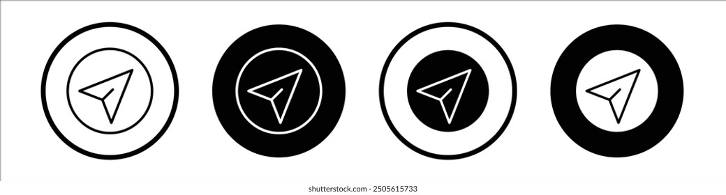 Navigate vector icon set black filled and outlined style.