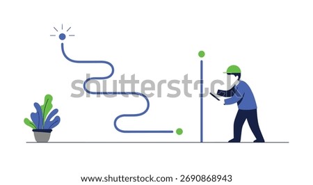 Navigating a complex path towards a defined objective with a focused worker
