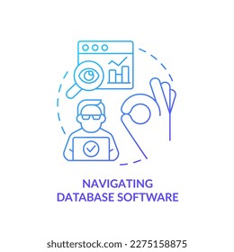 Navigating database software blue gradient concept icon. Digital technology. Information storage system abstract idea thin line illustration. Isolated outline drawing. Myriad Pro-Bold font used