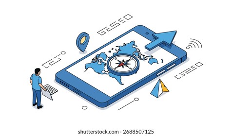 Navegar pelo mundo digital com serviços de localização em seu smartphone para exploração global.