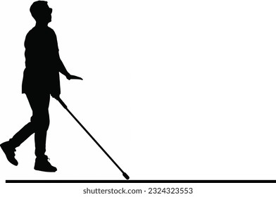 Navigating Life's Obstacles: Vector Silhouette of a Blind Disabled Individual, Vector Silhouette of a Blind Disabled Man, Unveiling the Challenges