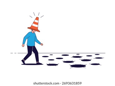 Navigating a minefield of challenges with caution and awareness a person walks carefully over obstacles