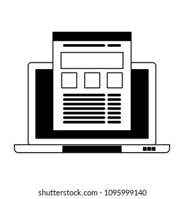 Navigating on internet from laptop in black and white colors