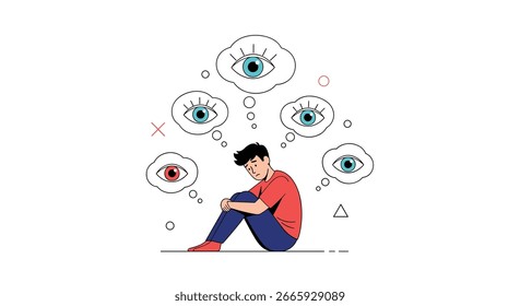 Navegando pensamentos esmagadores e percepções de ser observado ansioso sentimento mente cercado por olhos