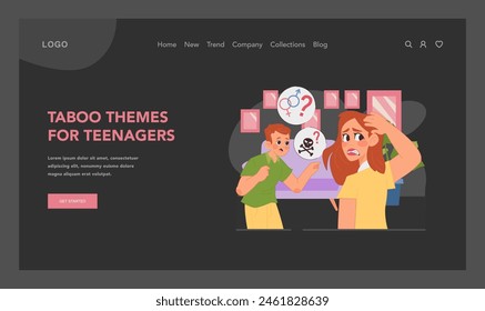 Navigating sensitive topics concept. Embarrassed mother and teenager engage in challenging conversation, addressing complex issues with care. Understanding adolescence. Flat vector illustration