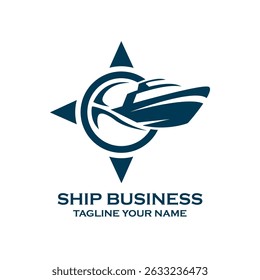 Navigating Success Ship Business Logo Design with Compass and Yacht