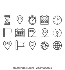 Navigating Time and Place A Collection of Essential Icons for Planning and Global Connections in