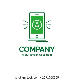 navigation, app, camping, gps, location Flat Business Logo template. Creative Green Brand Name Design.