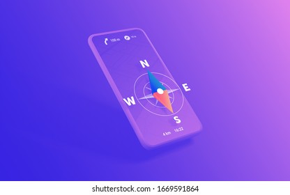 Navigation app with map and compass. Navigation Mobile Applications Concept. 3d illustration.