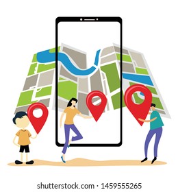 Navigation App With Map, Mobile GPS Route Map Vector Template Design Illustration