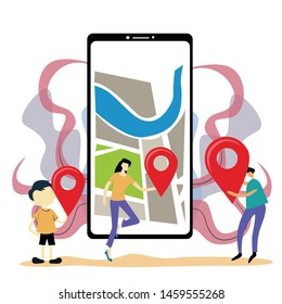 Navigation App With Map, Mobile GPS Route Map Vector Template Design Illustration