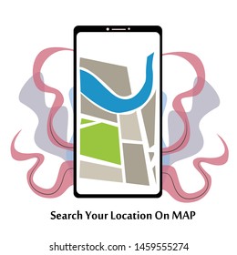 Navigation App With Map, Mobile GPS Route Map Vector Template Design Illustration