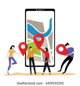 Navigation App With Map, Mobile GPS Route Map Vector Template Design Illustration