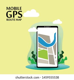 Navigation App With Map, Mobile GPS Route Map Vector Template Design Illustration