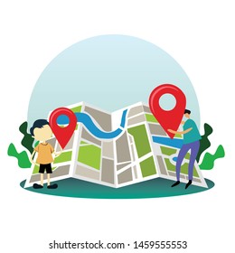 Navigation App With Map, Mobile GPS Route Map Vector Template Design Illustration