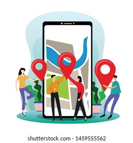 Navigation App With Map, Mobile GPS Route Map Vector Template Design Illustration