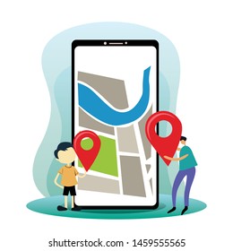 Navigation App With Map, Mobile GPS Route Map Vector Template Design Illustration