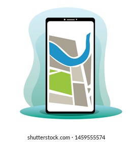 Navigation App With Map, Mobile GPS Route Map Vector Template Design Illustration