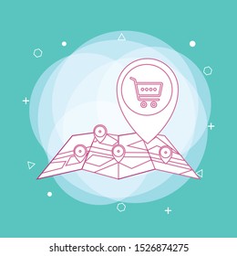 Navigation App With Map Vector Template Design Illustration. Concept of line icon