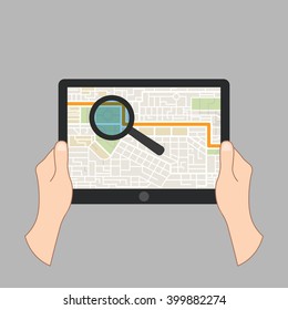 Navigation Application On Tablet Computer. Vector Illustration