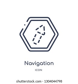 navigation arrow with broken icon from user interface outline collection. Thin line navigation arrow with broken icon isolated on white background.