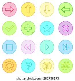 Navigation Arrow Contol Thin Line Simple Icons Set Colorful Collection Minimalistic Style