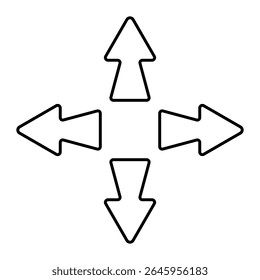Navigation arrow icon. Outline arrows pointing in four directions. Represents control, positioning, orientation, or spatial interface navigation.
