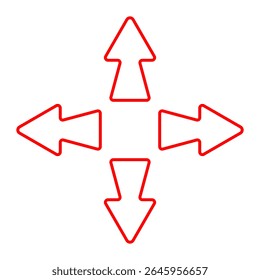 Navigation arrow icon. Outline arrows pointing in four directions. Represents control, positioning, orientation, or spatial interface navigation.