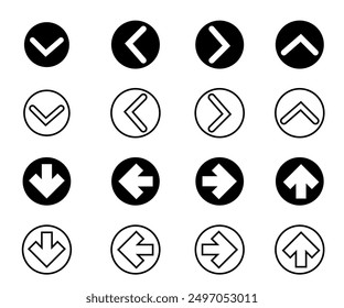 Navigation Arrow Icons Set Down, Up, Left, Right - Directional Symbols for UI Design, Complete Arrow Icon Pack for User Interface Design