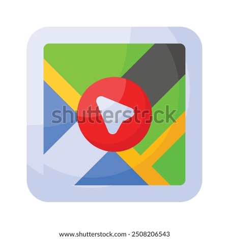 Navigation arrow on map, satellite based positioning and navigation assistance, maps app icon