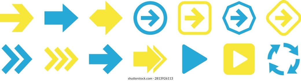 Navigation arrow symbols and pointers-Collection of blue and yellow .