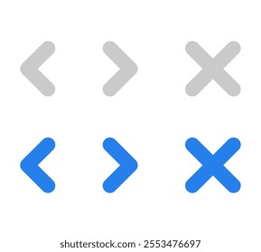 Navigation arrows buttons and x for User interface illustration set in 2 colors. Vector icons in flat style