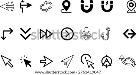 Navigation Arrows And Cursor Line Icons Set UI UX Direction Pointer Click Interface Controls Outline Vector Collection