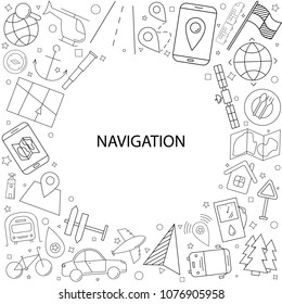 Navigation background from line icon. Linear vector pattern