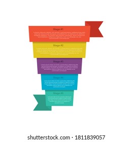 Navigationsbanner. Infografiken und fünf Prozesse der Entwicklung, Perfektion und des Fortschritts. Vektorgrafik für Business-, Finanz- und Entwicklungsleistungen, einzeln auf weißem Hintergrund.