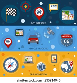 Navigation Banners Set With Gps Markers Vehicle Tracking Navigation Isolated Vector Illustration