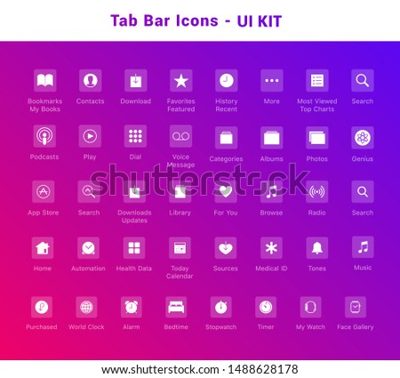 Navigation bar and tab bar icon set. Mobile app UI Kit, Line icons isolated for all mobile platform apps. Flat Mobile Web UI Kit. home, search, internet, delete, contact, alarm, play line icons etc.