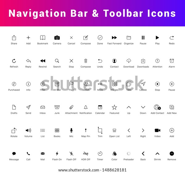 Navigation Bar Tab Bar Icon Set Stock Vector (Royalty Free) 1488628181