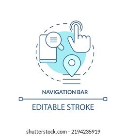 Navigation bar turquoise concept icon. Hamburger menu. Mobile website development abstract idea thin line illustration. Isolated outline drawing. Editable stroke. Arial, Myriad Pro-Bold fonts used