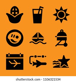 navigation, beverage, shine, trip, delicious and color icon vector set. Flat vector design with filled icons. Designed for web and software interfaces