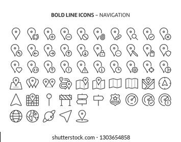 Navigation, bold line icons. The illustrations are a vector, editable stroke, 48x48 pixel perfect files. Crafted with precision and eye for quality.